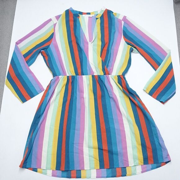 All In Favor Dress Womens 2XL Multicolor Striped 100% Polyester Surplice Neck - Picture 1 of 7